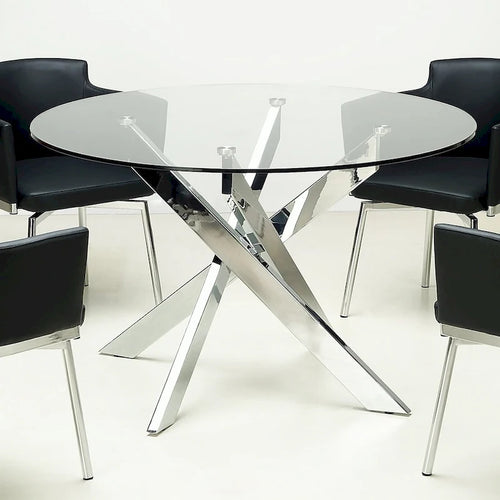 Somette Round Glass Top Chrome Dining Table - Silver