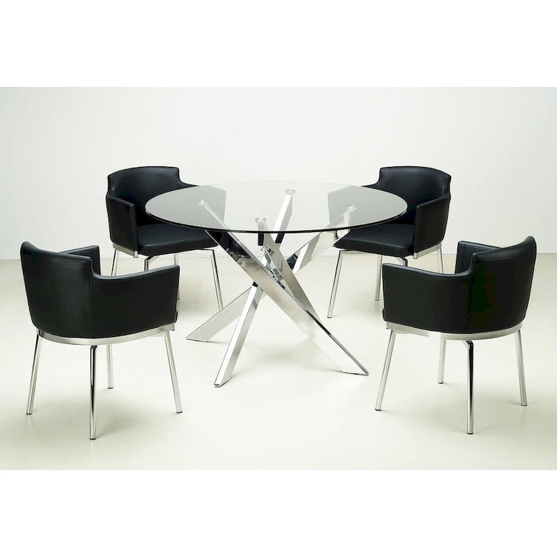 47-Inch Round Glass Dining Table with Chrome Cross Base
