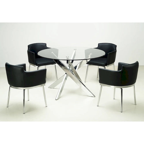 47-Inch Round Glass Dining Table with Chrome Cross Base
