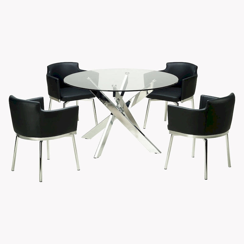 47-Inch Round Glass Dining Table with Chrome Cross Base