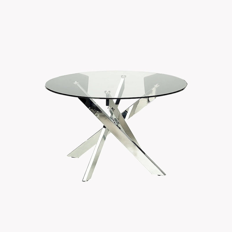 47-Inch Round Glass Dining Table with Chrome Cross Base