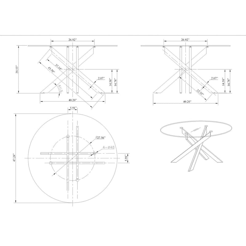 47-Inch Round Glass Dining Table with Chrome Cross Base