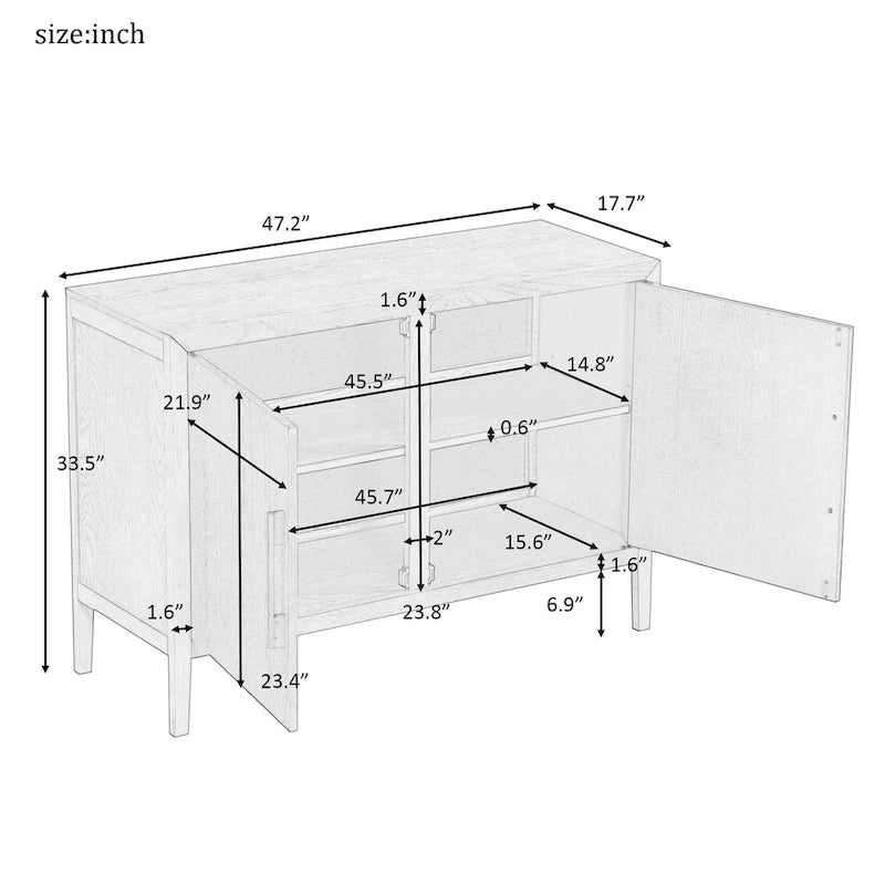 47.2-Inch Two-Door Sideboard with Adjustable Shelf and Oak Legs