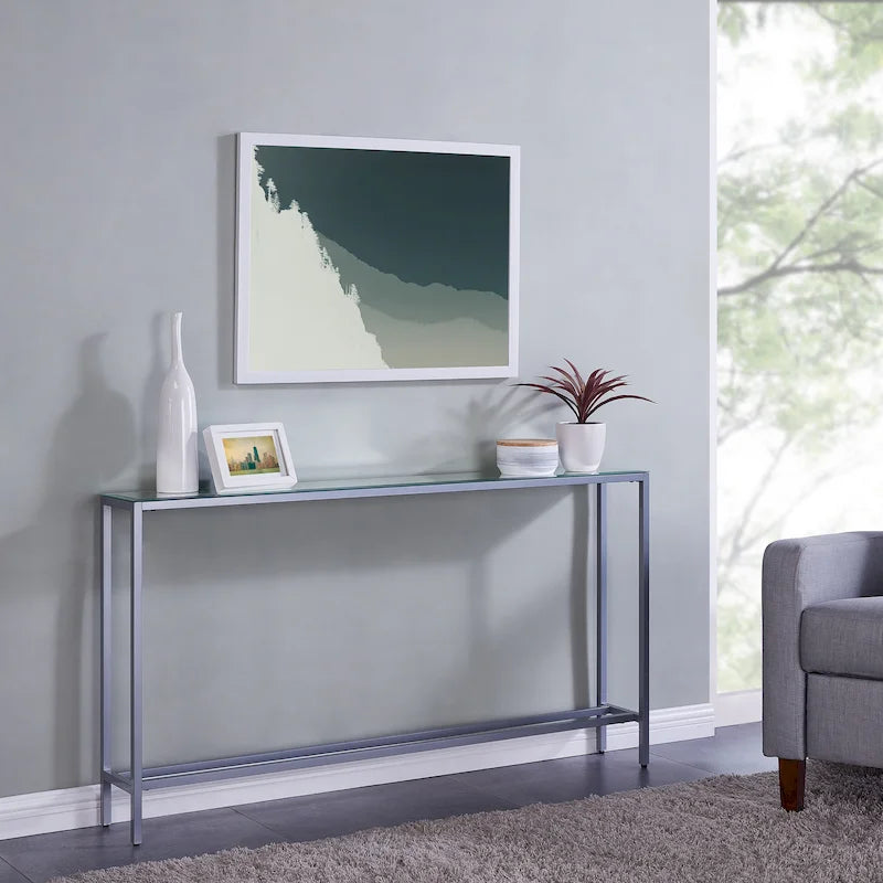 56-Inch Narrow Console Table with Beveled Mirrored Top