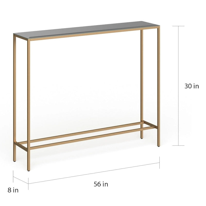 56-Inch Narrow Console Table with Beveled Mirrored Top