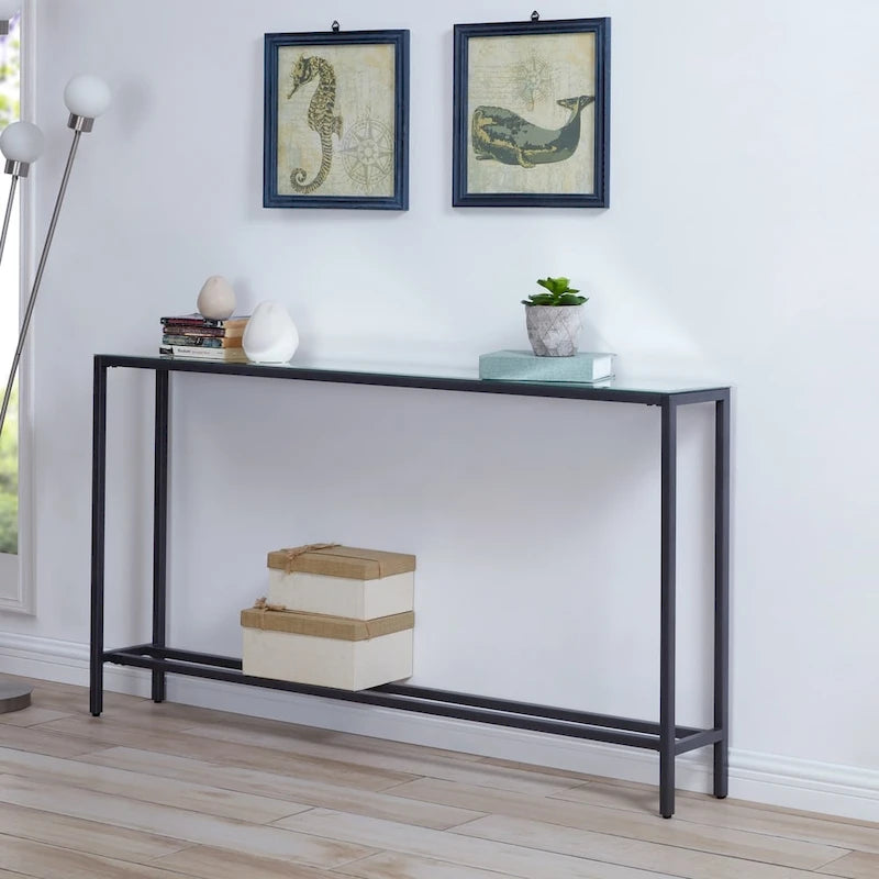 56-Inch Narrow Console Table with Beveled Mirrored Top