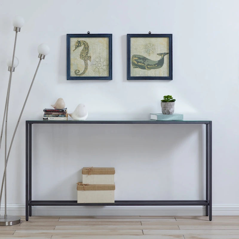 56-Inch Narrow Console Table with Beveled Mirrored Top