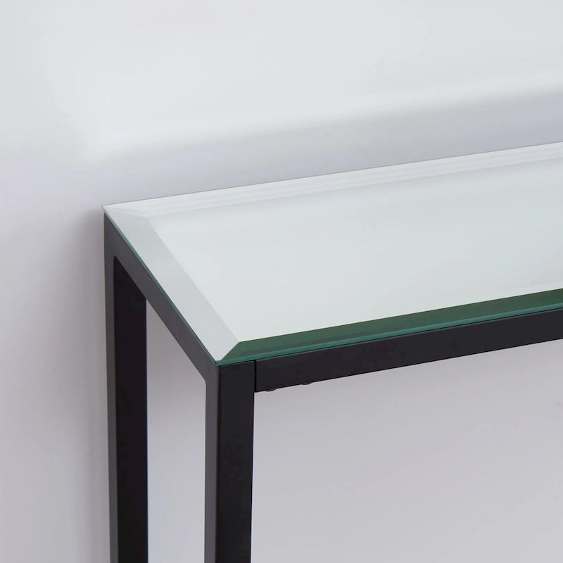 56-Inch Narrow Console Table with Beveled Mirrored Top