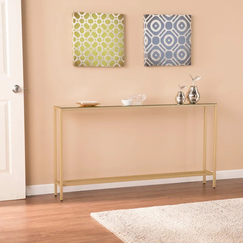 56-Inch Narrow Console Table with Beveled Mirrored Top