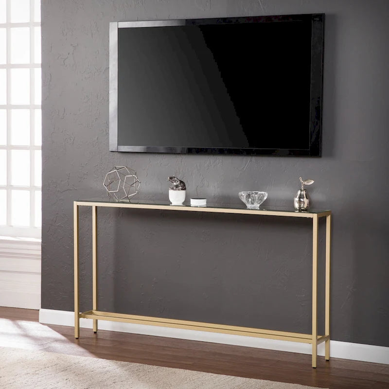 56-Inch Narrow Console Table with Beveled Mirrored Top