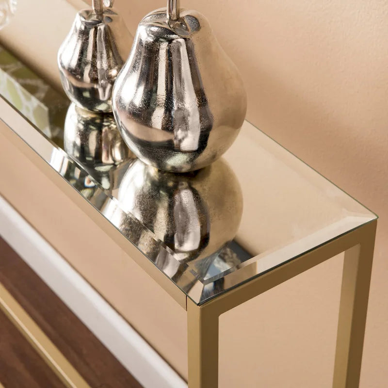 56-Inch Narrow Console Table with Beveled Mirrored Top