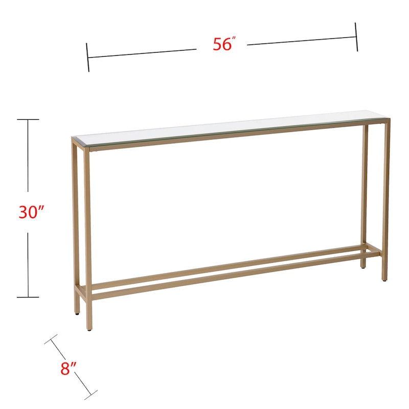 56-Inch Narrow Console Table with Beveled Mirrored Top
