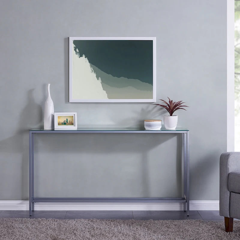 56-Inch Narrow Console Table with Beveled Mirrored Top