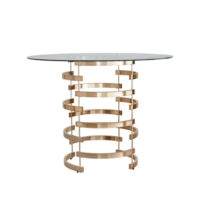 47.3-Inch Round Glass Counter-Height Table with Sculptural Metal Base