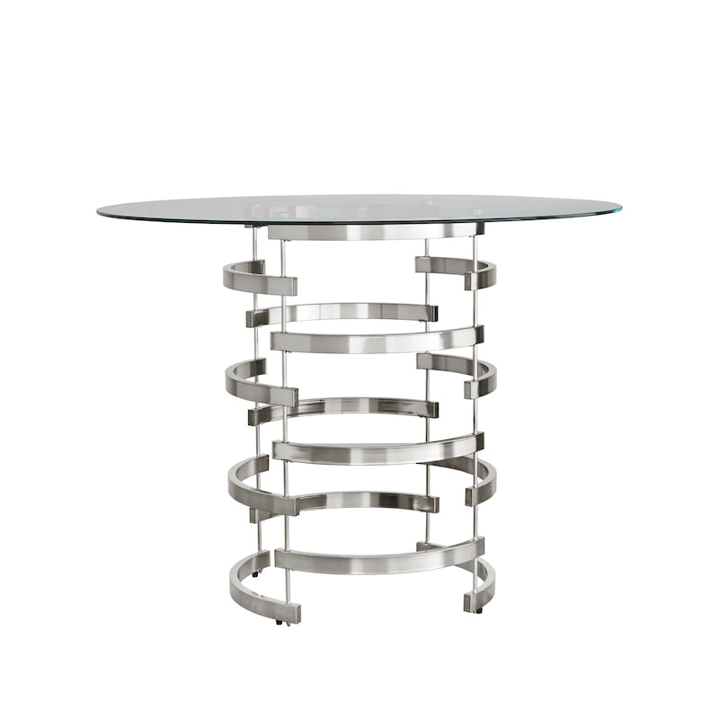 47.3-Inch Round Glass Counter-Height Table with Sculptural Metal Base
