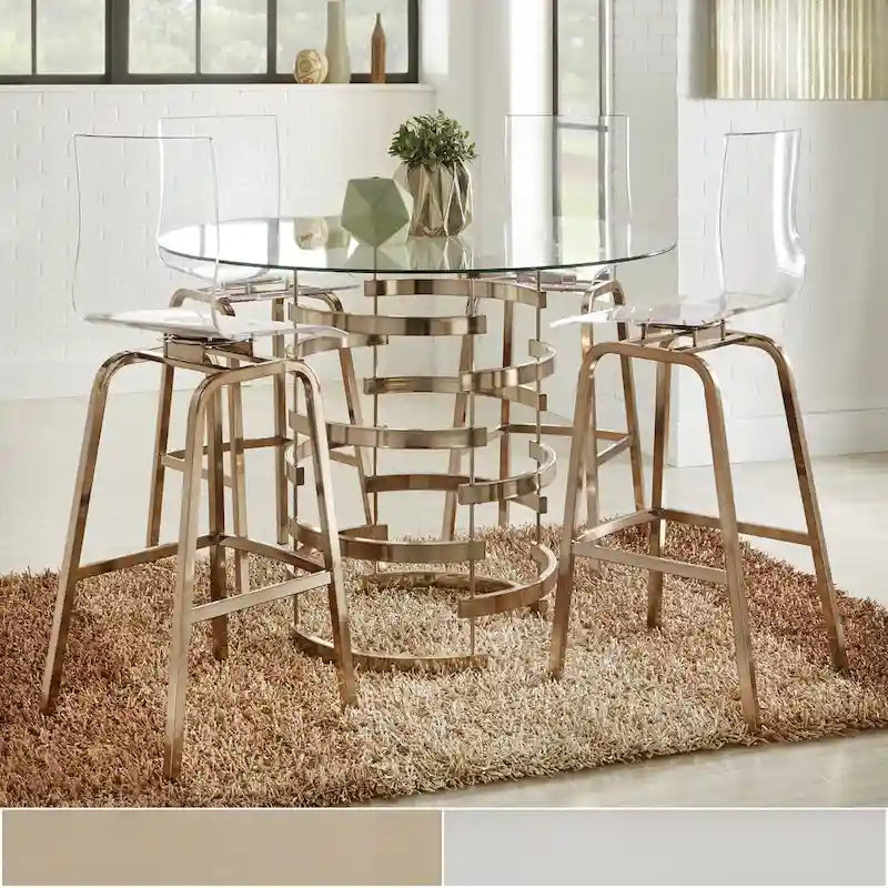 47.3-Inch Round Glass Counter-Height Table with Sculptural Metal Base