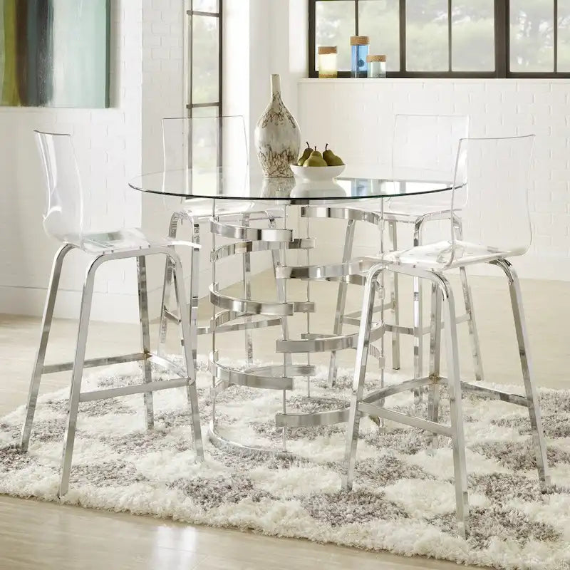 47.3-Inch Round Glass Counter-Height Table with Sculptural Metal Base