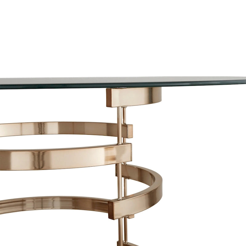 47.3-Inch Round Glass Counter-Height Table with Sculptural Metal Base