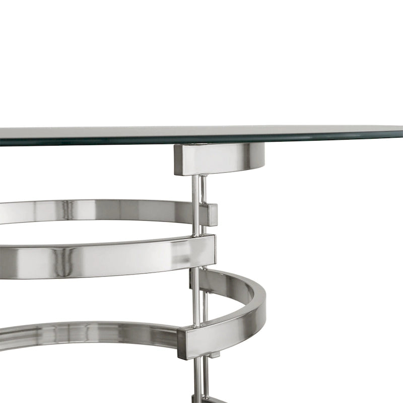 47.3-Inch Round Glass Counter-Height Table with Sculptural Metal Base