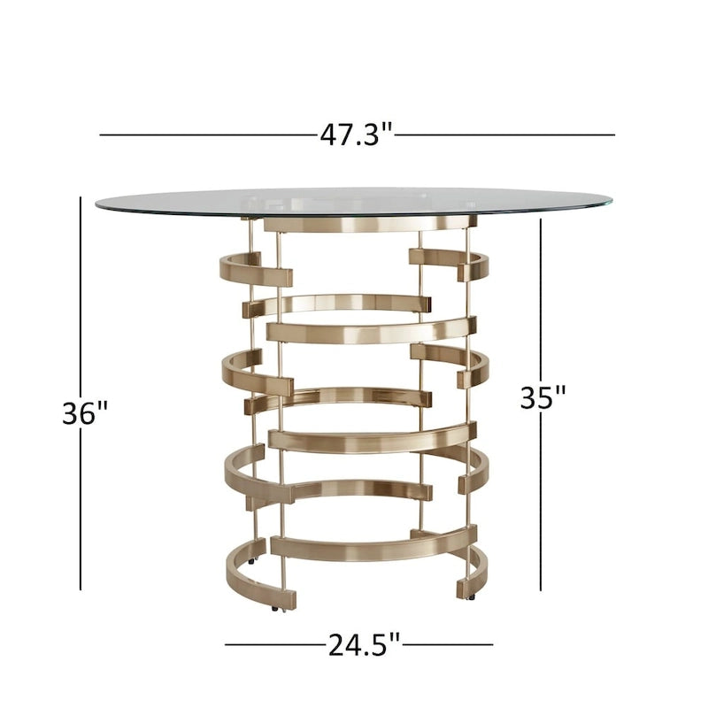 47.3-Inch Round Glass Counter-Height Table with Sculptural Metal Base