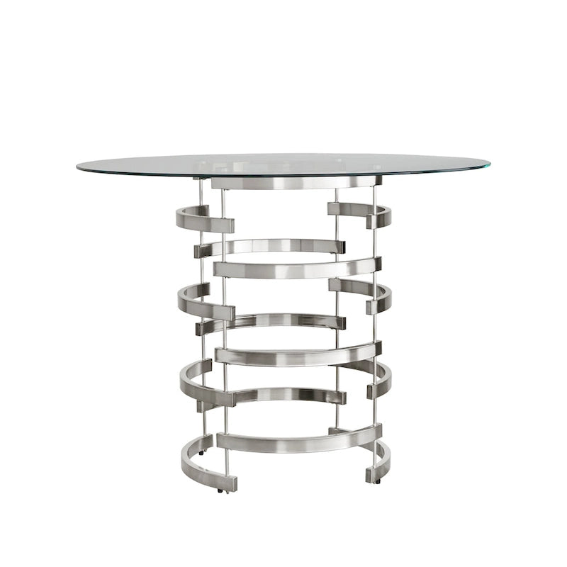 47.3-Inch Round Glass Counter-Height Table with Sculptural Metal Base