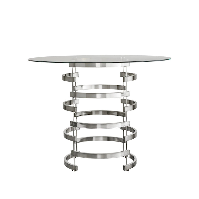 47.3-Inch Round Glass Counter-Height Table with Sculptural Metal Base