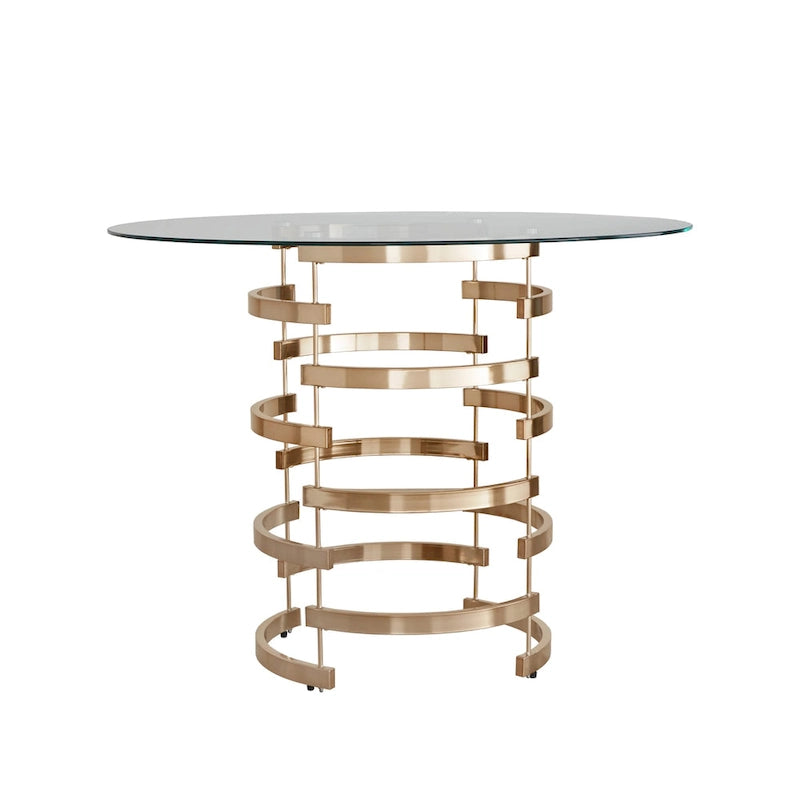 47.3-Inch Round Glass Counter-Height Table with Sculptural Metal Base