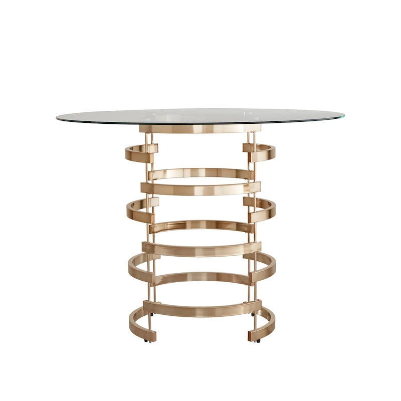 47.3-Inch Round Glass Counter-Height Table with Sculptural Metal Base