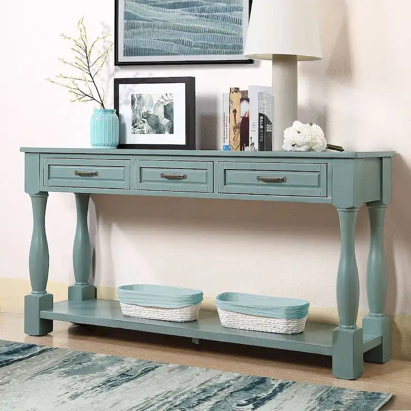63.38-Inch Console Table with Three Drawers and Bottom Shelf