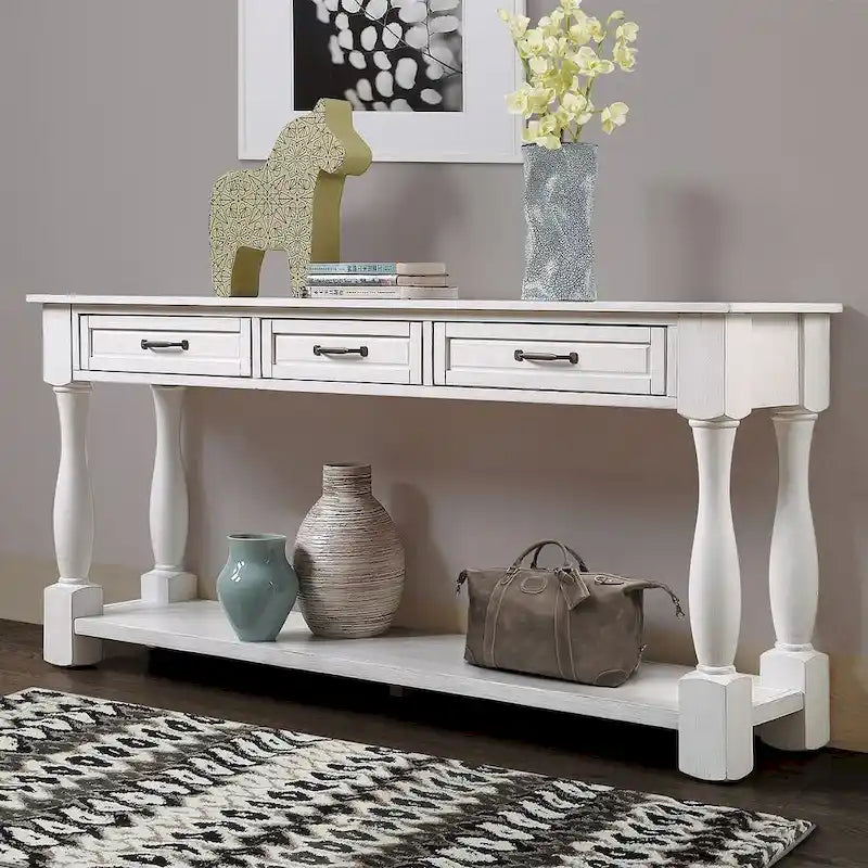63.38-Inch Console Table with Three Drawers and Bottom Shelf