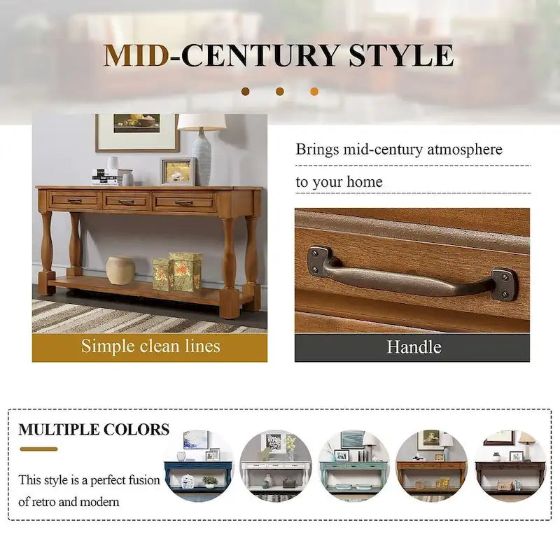 63.38-Inch Console Table with Three Drawers and Bottom Shelf