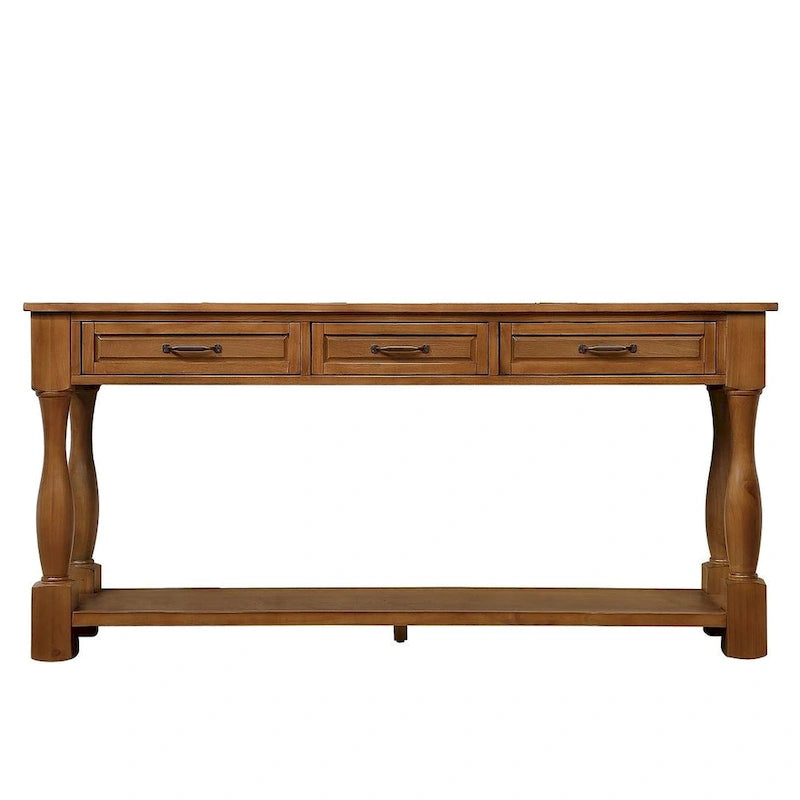 63.38-Inch Console Table with Three Drawers and Bottom Shelf