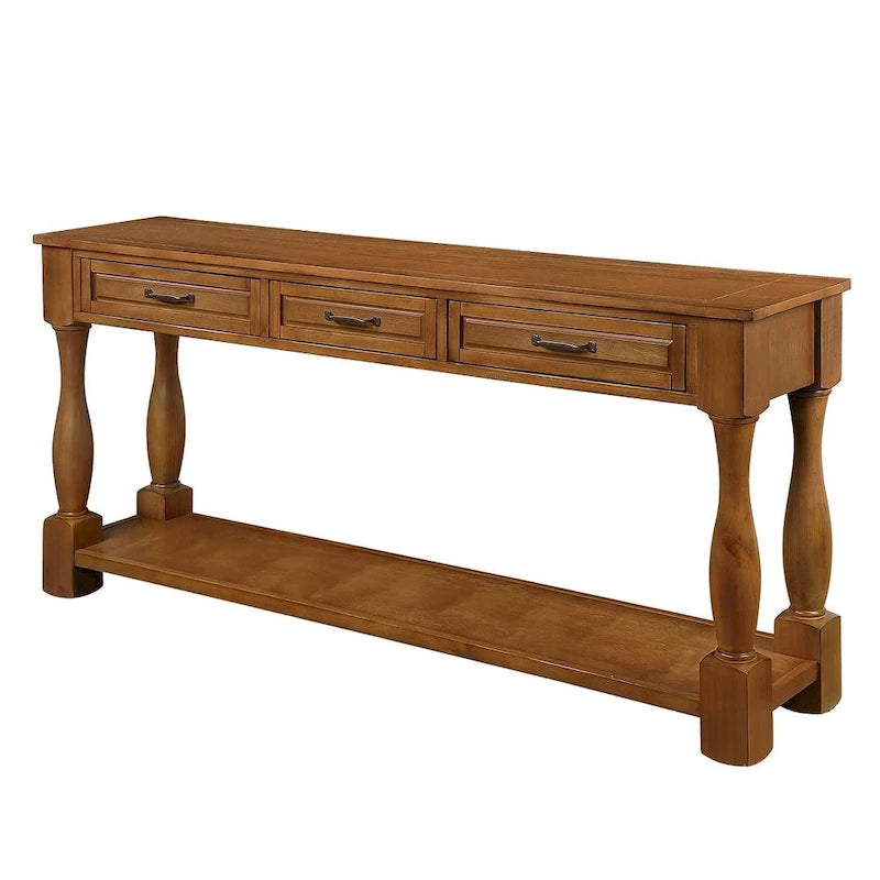 63.38-Inch Console Table with Three Drawers and Bottom Shelf