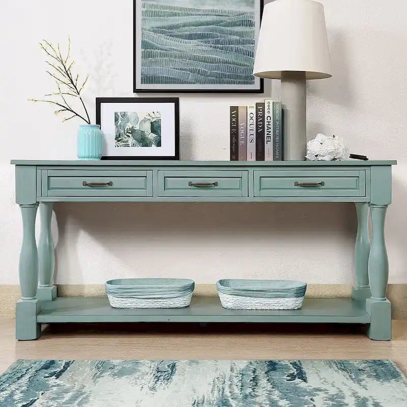 63.38-Inch Console Table with Three Drawers and Bottom Shelf