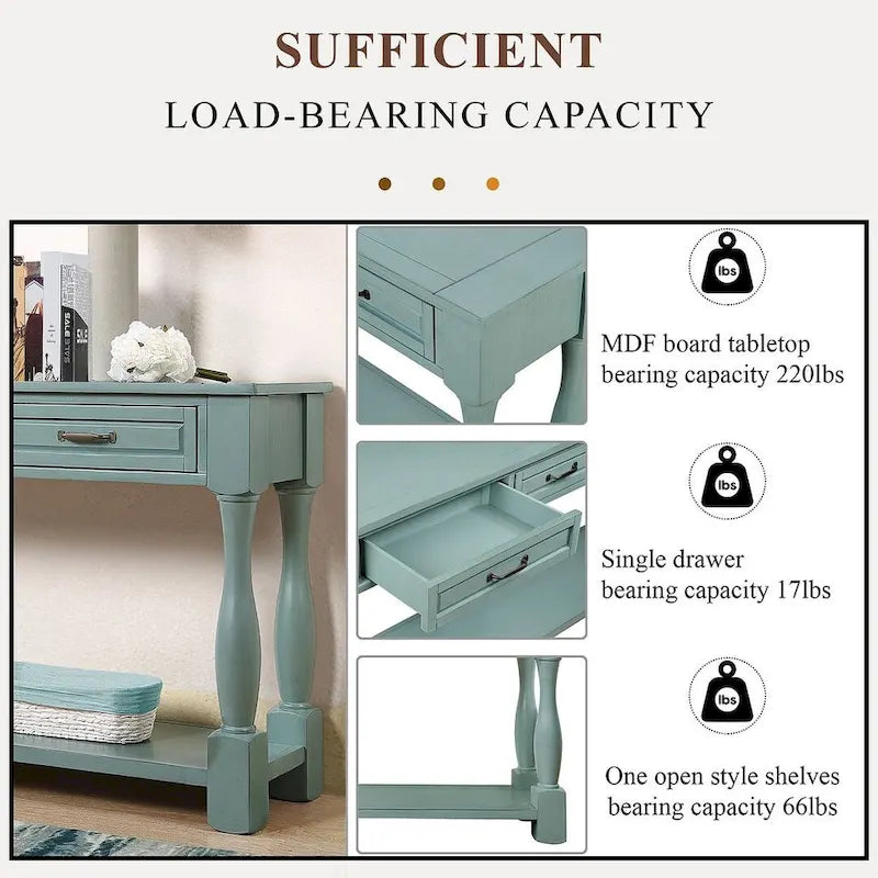 63.38-Inch Console Table with Three Drawers and Bottom Shelf