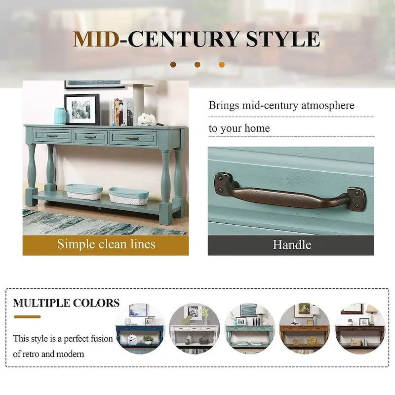 63.38-Inch Console Table with Three Drawers and Bottom Shelf