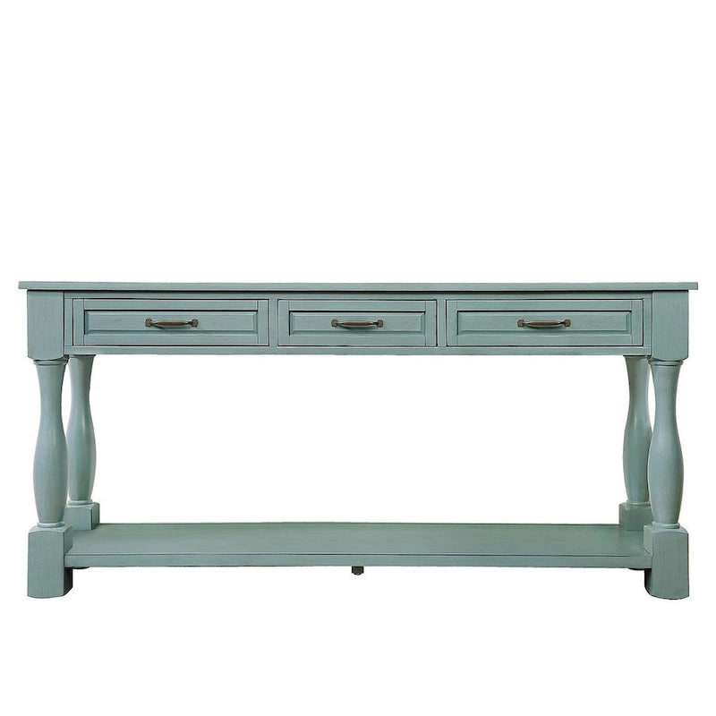 63.38-Inch Console Table with Three Drawers and Bottom Shelf