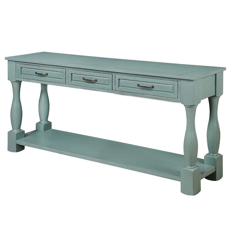 63.38-Inch Console Table with Three Drawers and Bottom Shelf