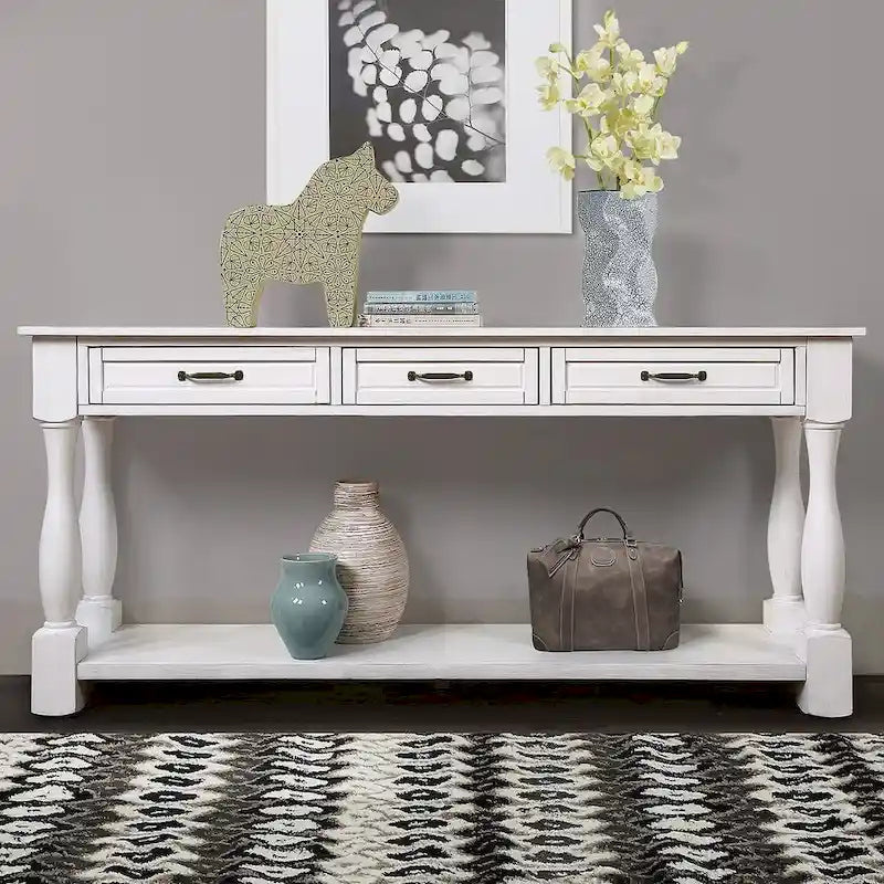 63.38-Inch Console Table with Three Drawers and Bottom Shelf