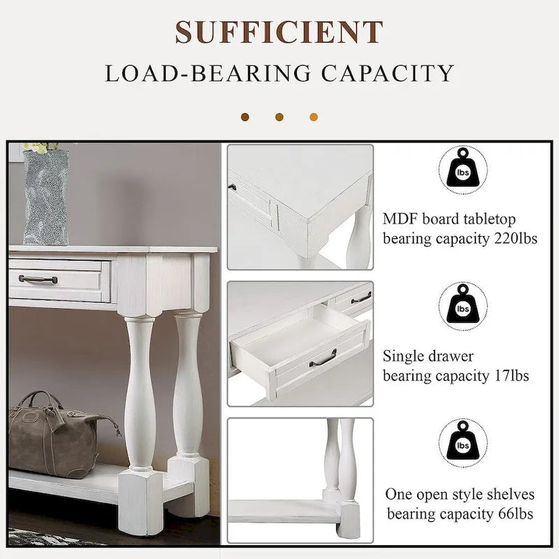 63.38-Inch Console Table with Three Drawers and Bottom Shelf