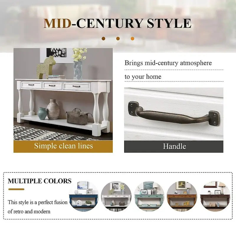 63.38-Inch Console Table with Three Drawers and Bottom Shelf
