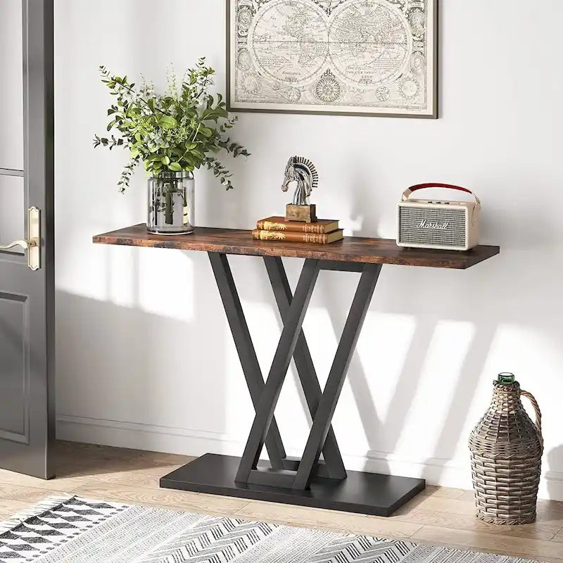 43.1-Inch Industrial Console Table with V-Shaped Metal Frame