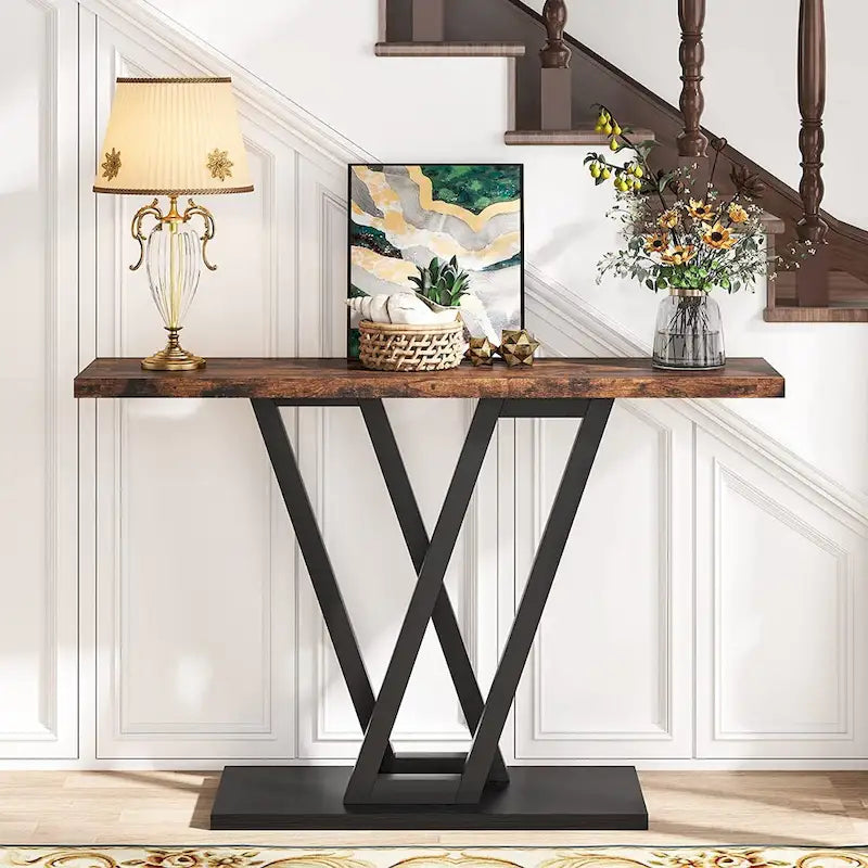 43.1-Inch Industrial Console Table with V-Shaped Metal Frame