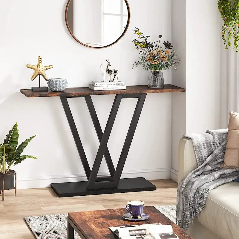 43.1-Inch Industrial Console Table with V-Shaped Metal Frame