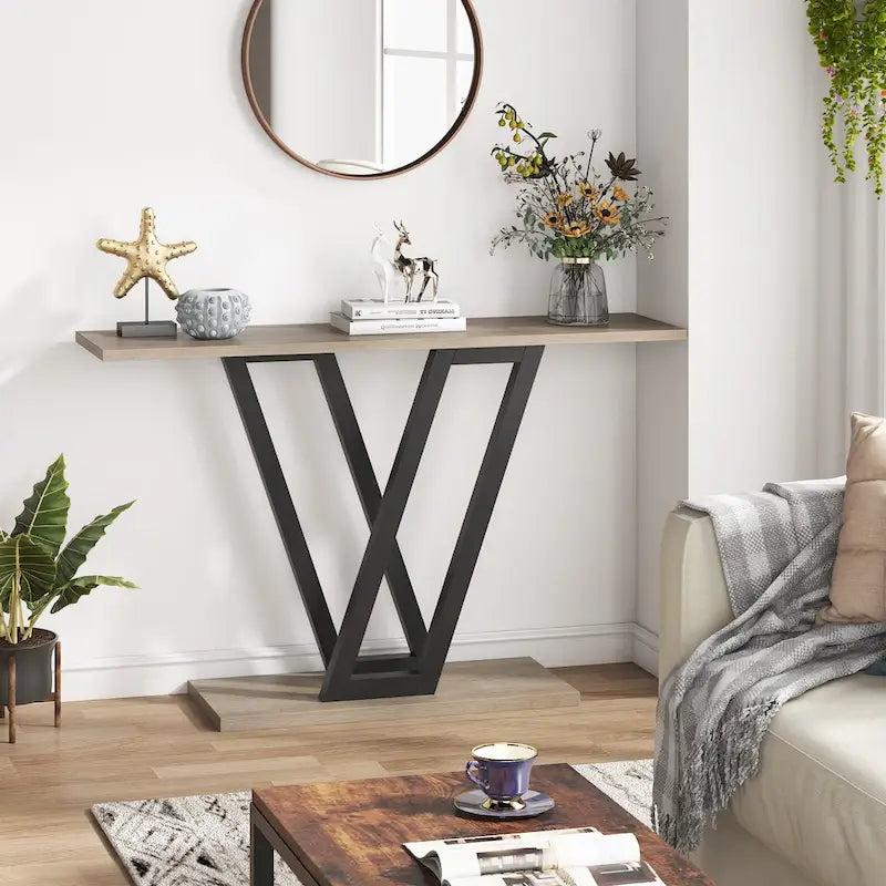 43.1-Inch Industrial Console Table with V-Shaped Metal Frame