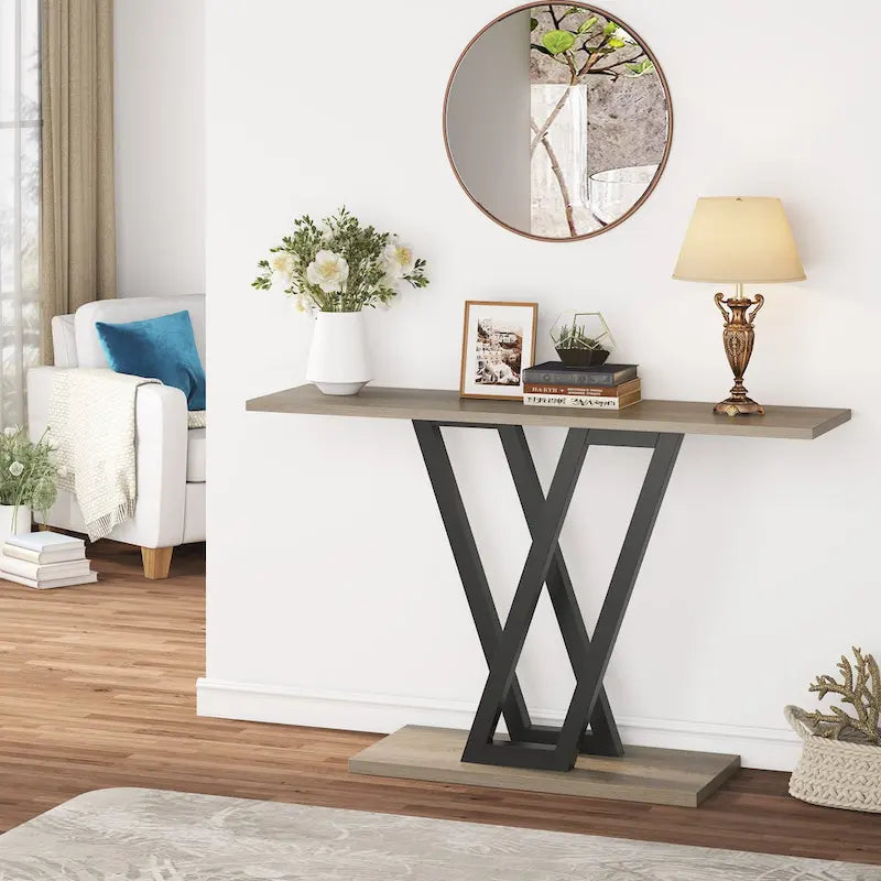 43.1-Inch Industrial Console Table with V-Shaped Metal Frame