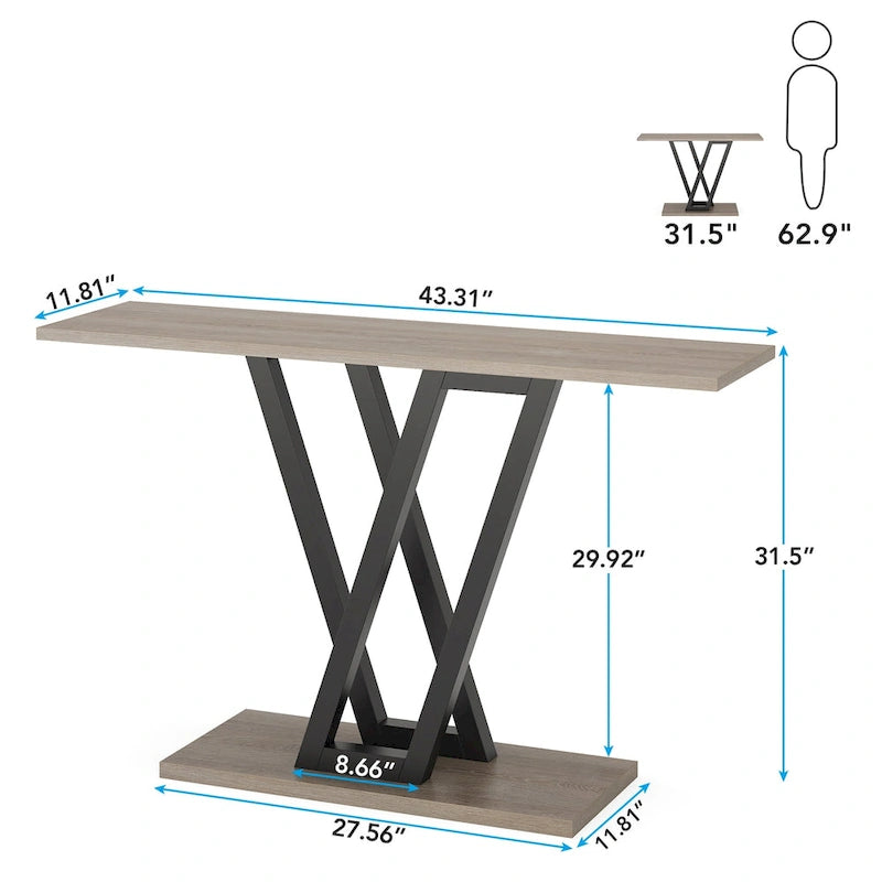 43.1-Inch Industrial Console Table with V-Shaped Metal Frame