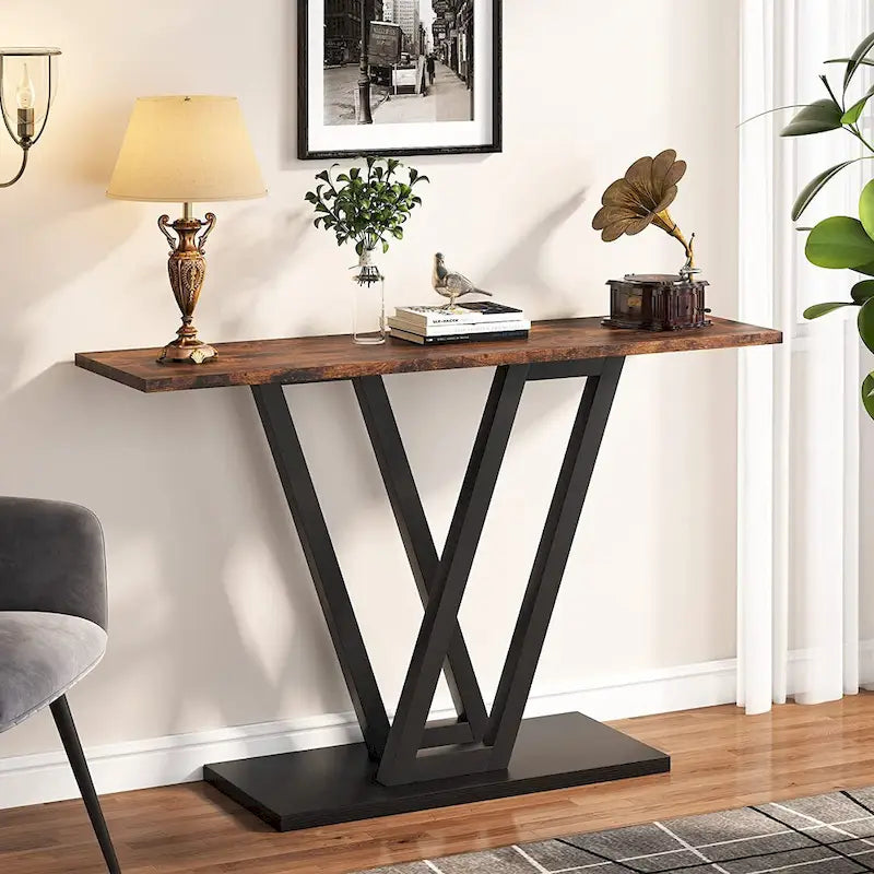 43.1-Inch Industrial Console Table with V-Shaped Metal Frame