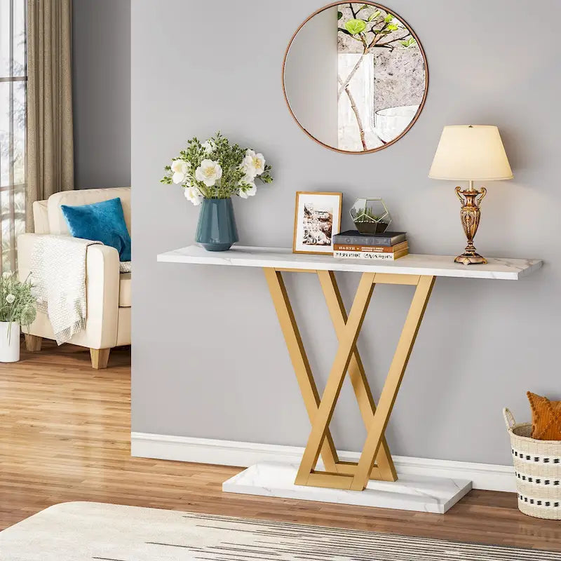 43.1-Inch Industrial Console Table with V-Shaped Metal Frame