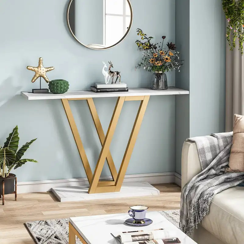43.1-Inch Industrial Console Table with V-Shaped Metal Frame